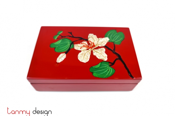 Red rectangular lacquer box attached with eggshell Ban flower 11*17*H5 cm